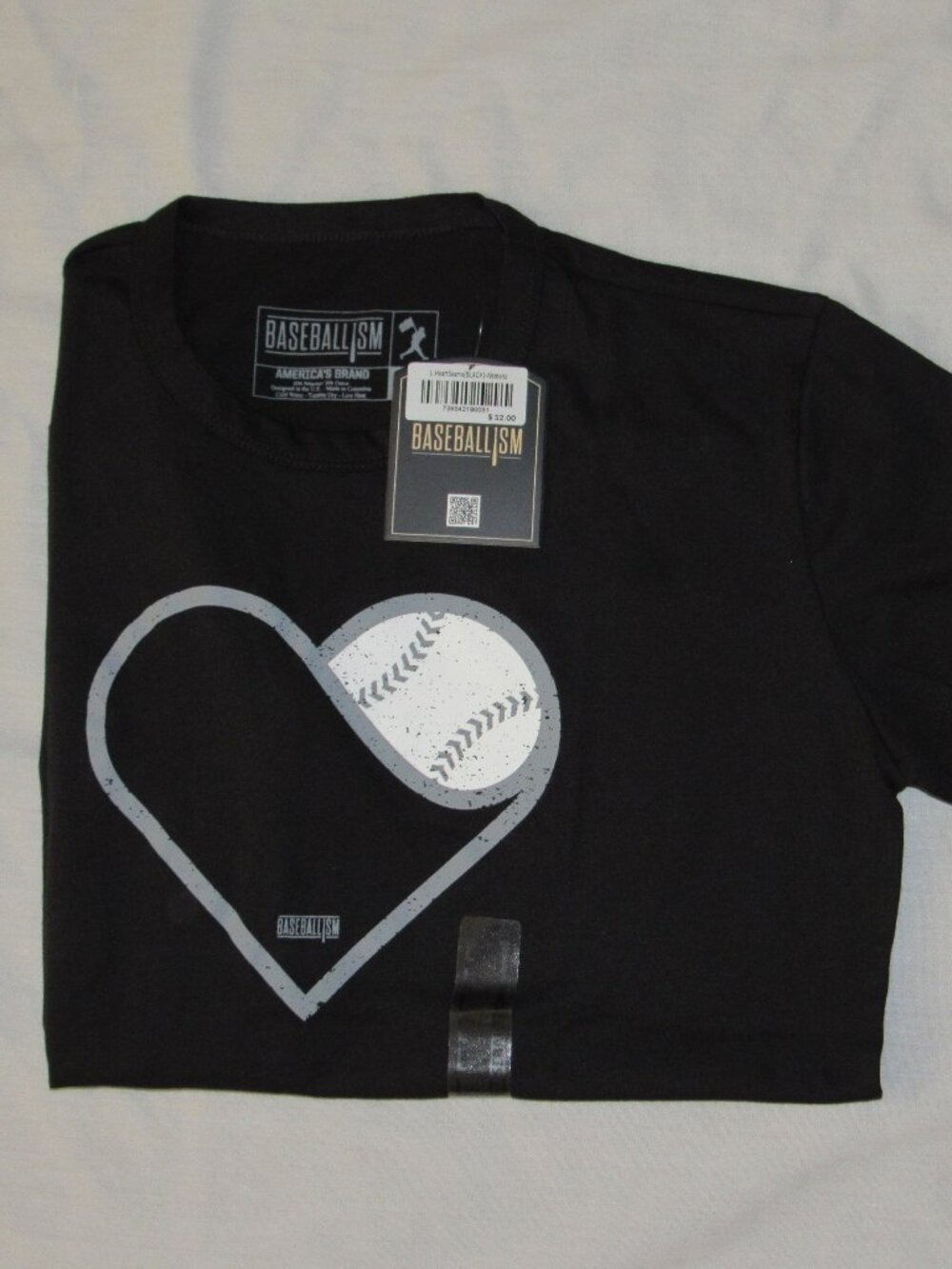 NWT Baseballism Baseball Heart Seams Black Short Sleeve T Shirt Women's XL